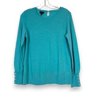 Talbots Blue Sweater Merino Wool Pearls Small